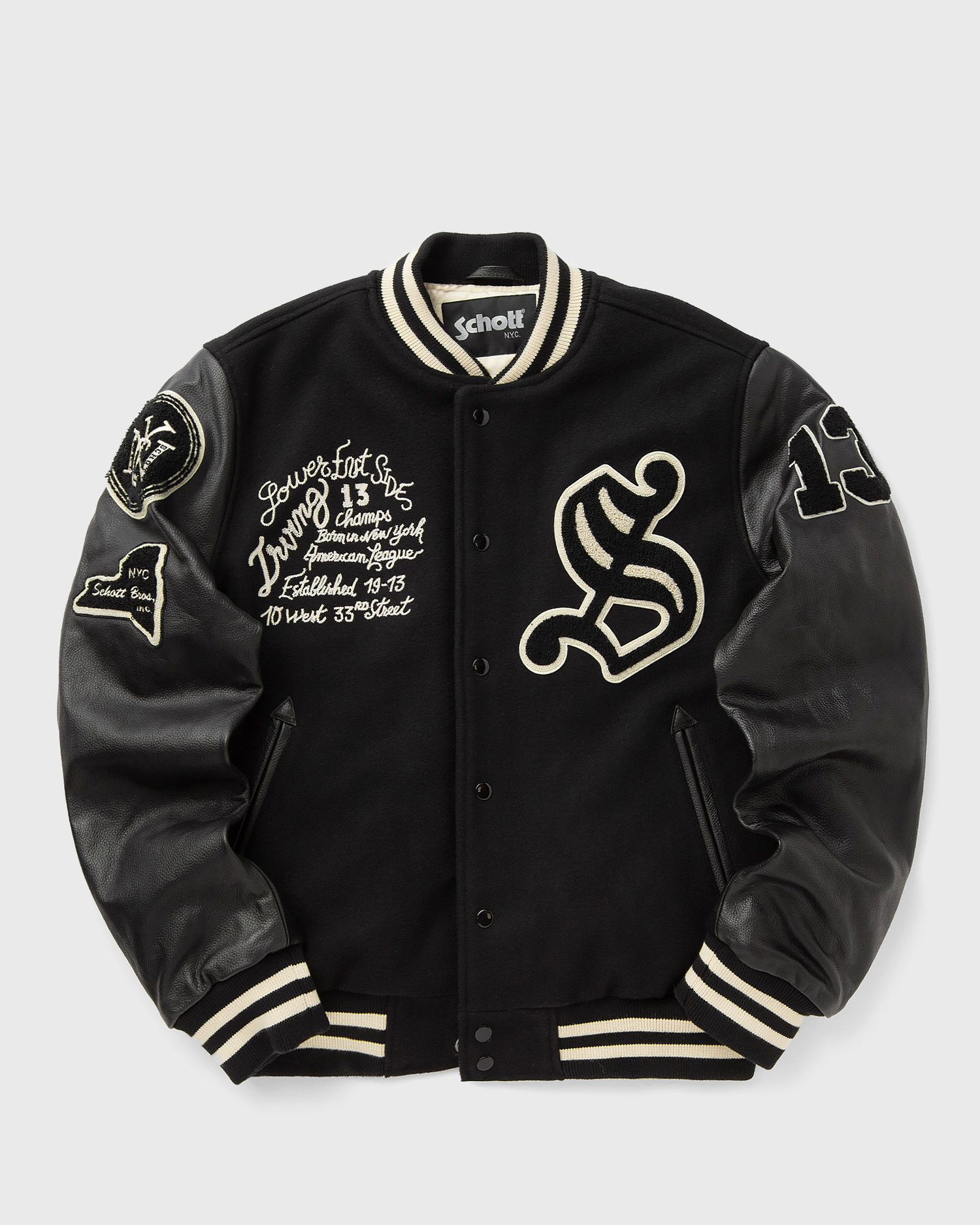 Bomber-takki Schott NYC Varsity Jacket Lower East Side Musta | LCBOWLER-BLACK, 0
