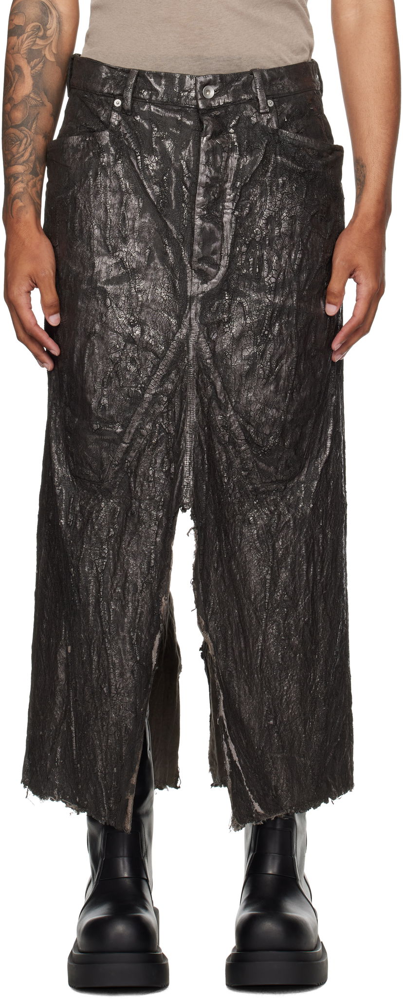 Hame Rick Owens Concordians Long Slivered Denim Skirt Musta | RU02E1330 BZMT