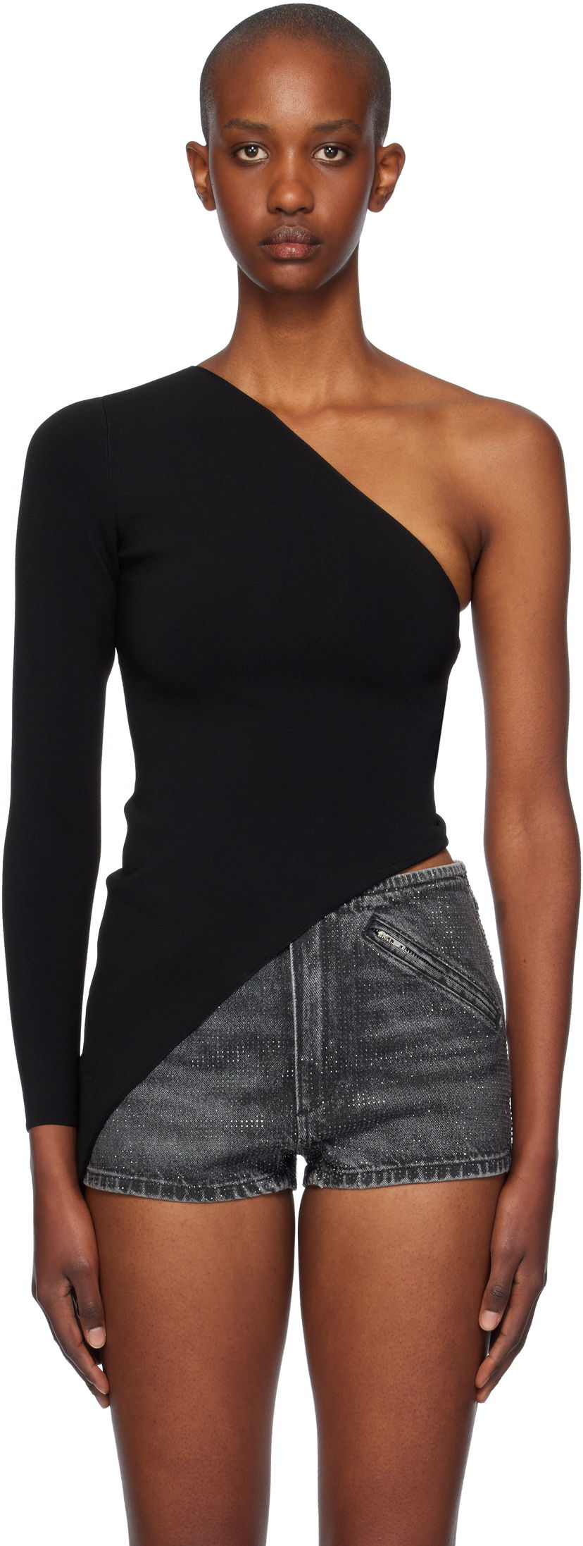 Tankkitoppi Alexander Wang Alexander Wang Asymmetric Long Sleeve Top Musta | 1KC4241037