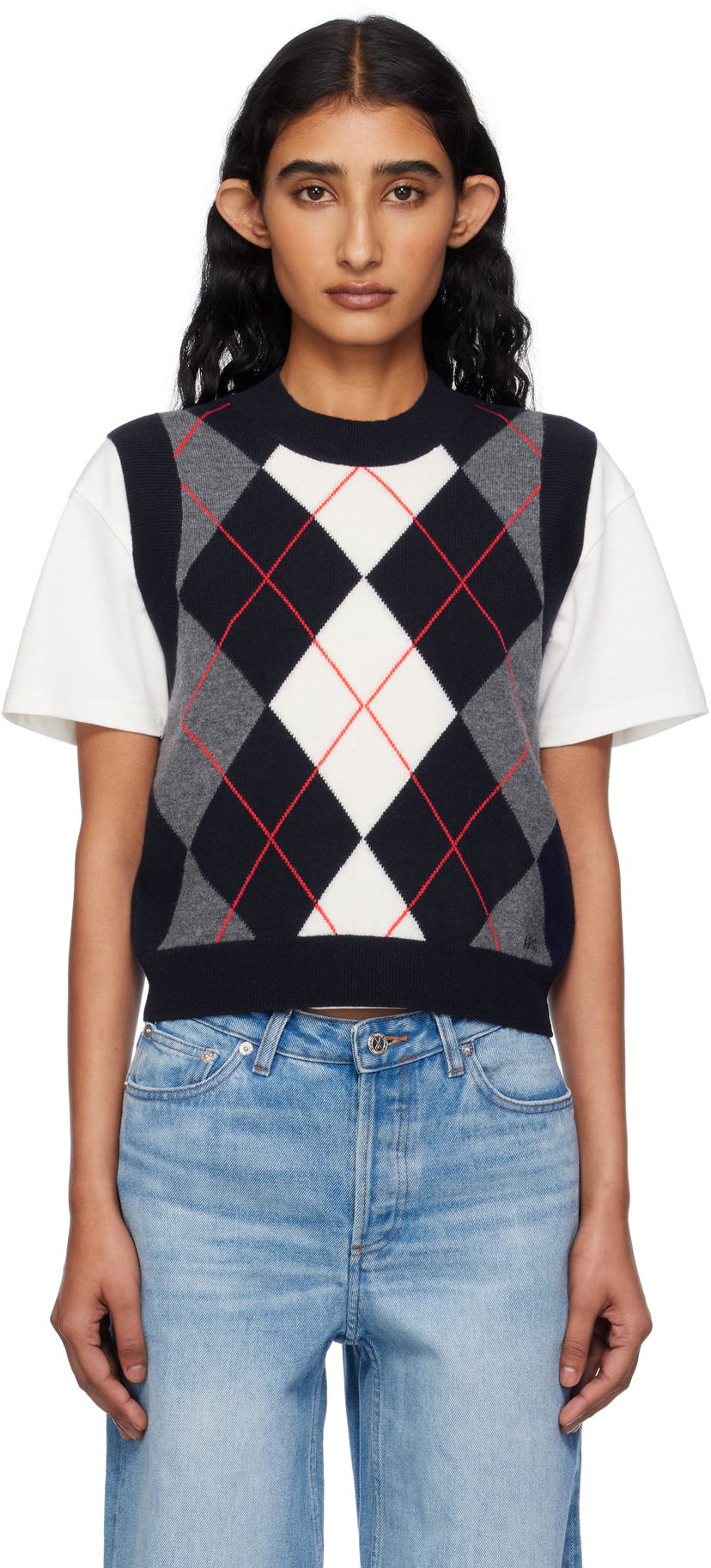Liivi A.P.C. A.P.C. Pia Argyle Sleeveless Sweater Vest Tummansininen | WVBDR-F22332
