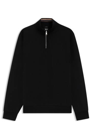 Huppari BOSS Cotton Blend Zip Neck Sweatshirt Musta | 50543887