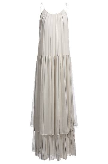 Mekko BOSS Tiered Striped Silk Dress Valkoinen | 50535154