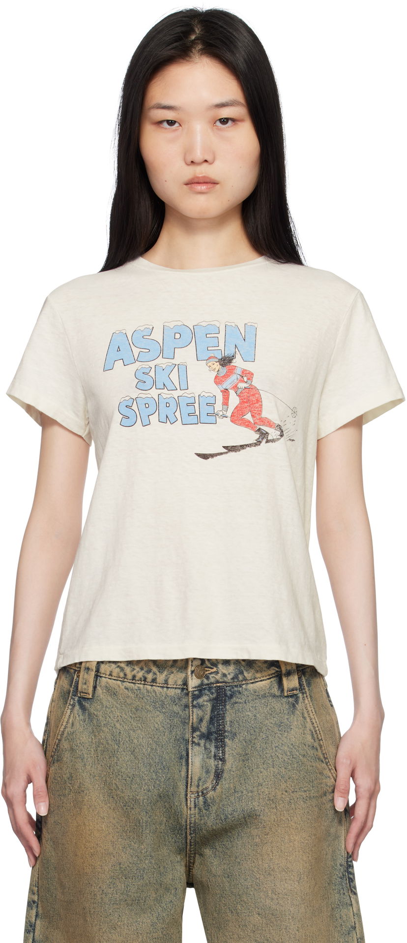 Crop top RE/DONE Classic Ski Spree Graphic T-Shirt Valkoinen | 024-02WCGT317