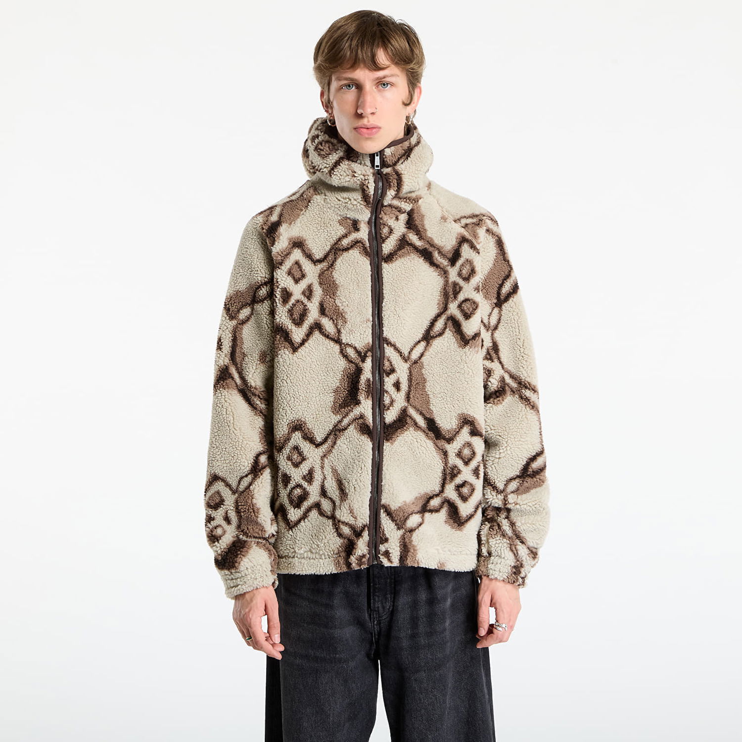 Huppari DAILY PAPER Daily Paper Burned Shield Sherpa Hoodie Beige | 2521134, 0