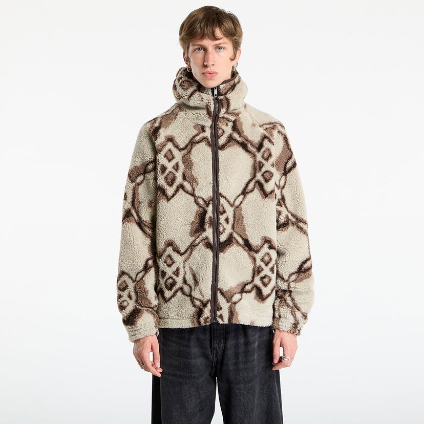 Huppari DAILY PAPER Daily Paper Burned Shield Sherpa Hoodie Beige | 2521134