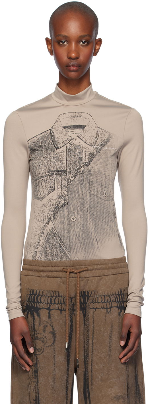T-paita Feng Chen Wang Feng Chen Wang Deconstruction Print Jersey T-Shirt Beige | FUF18LS04