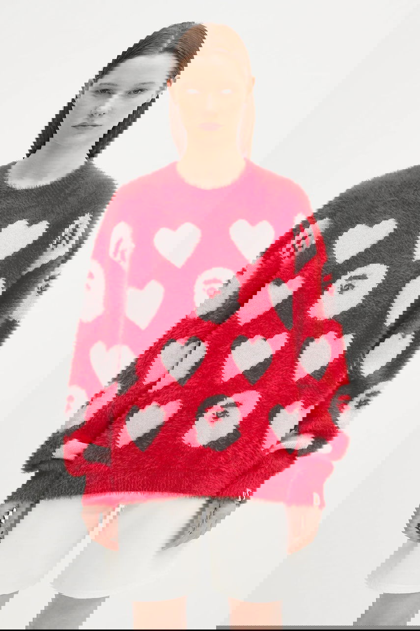 Villapaita BAPE A Bathing Ape I Love Bape Monogram Fuzzy Sweater Punainen | 1K80220006, 1