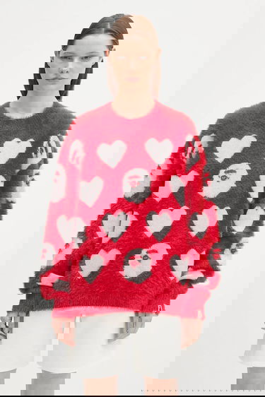 Villapaita BAPE A Bathing Ape I Love Bape Monogram Fuzzy Sweater Punainen | 1K80220006, 1