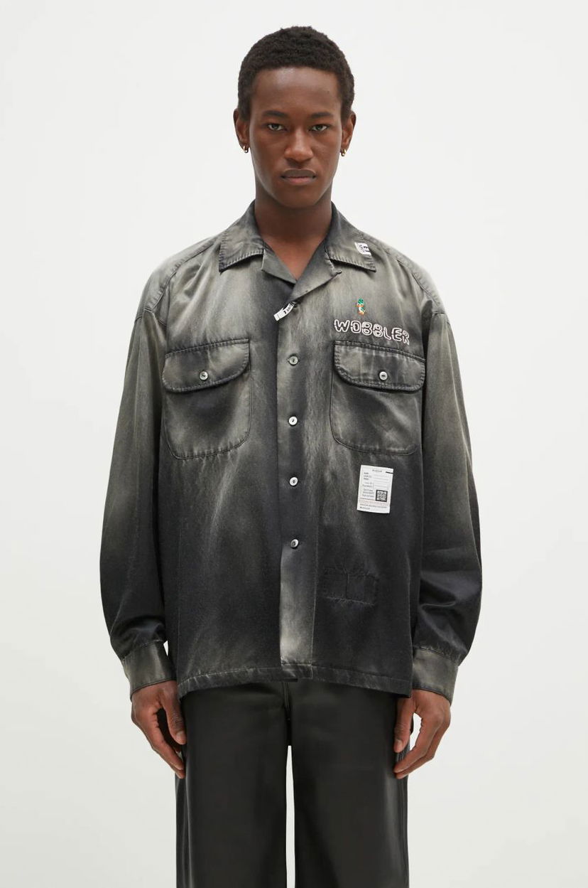 Paita Maison MIHARA YASUHIRO Maison MIHARA YASUHIRO Relaxed Fit Bleached Long Sleeve Satin Shirt Harmaa | J13SH183