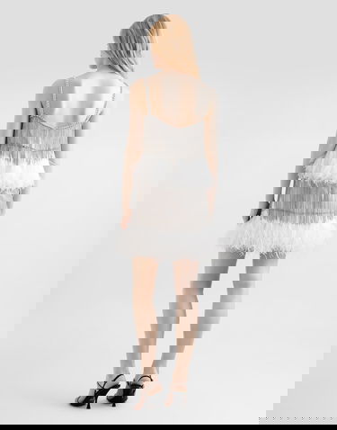 Mekko Dolce & Gabbana Dolce & Gabbana Satin and Feather Mini Dress with Crystal Fringe Valkoinen | F60FHZGDDI6G1012, 2