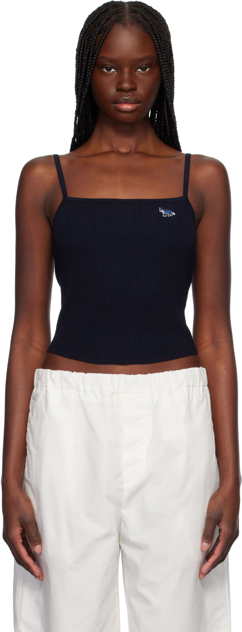 Tankkitoppi MAISON KITSUNÉ Maison Kitsuné Baby Fox Patch Fine Rib Cropped Camisole Tummansininen | OW00601KT1091