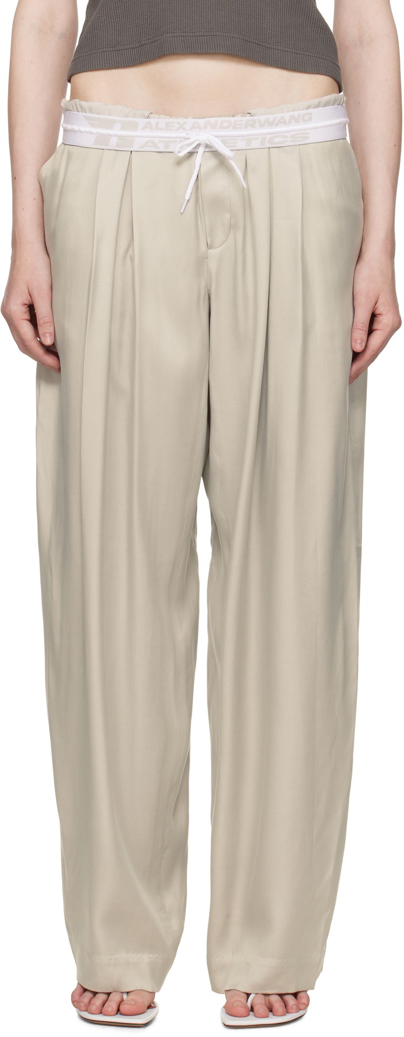 Housut Alexander Wang Alexander Wang Pre-Styled Turn-Down Waistband Trousers Beige | 1WC2254844