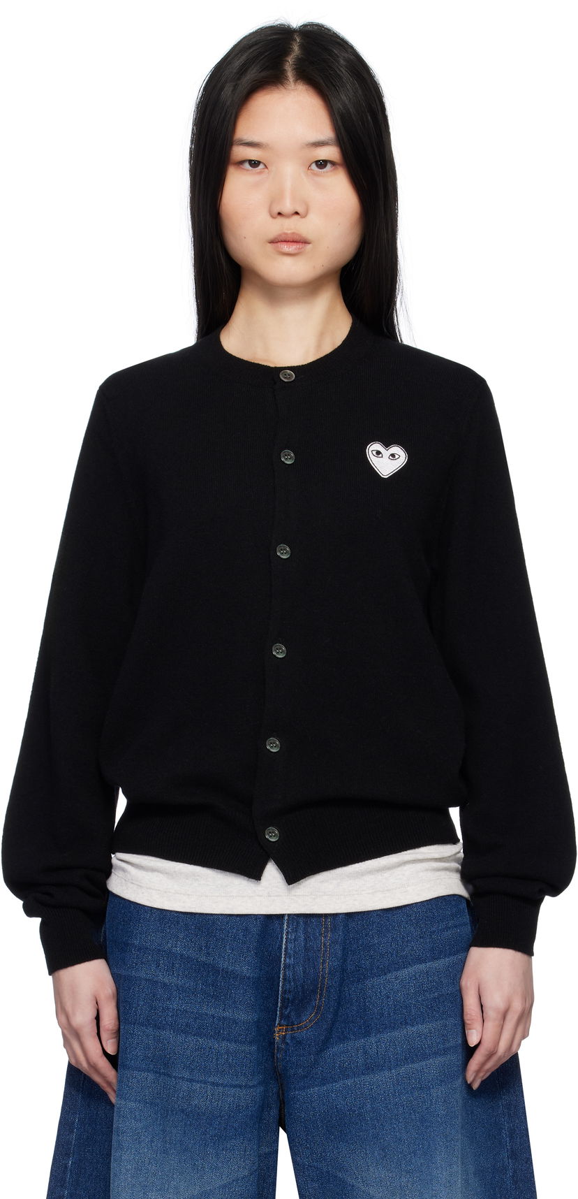 Villapaita Comme des Garçons Black Cardigan With White Heart Musta | AX-N061-051