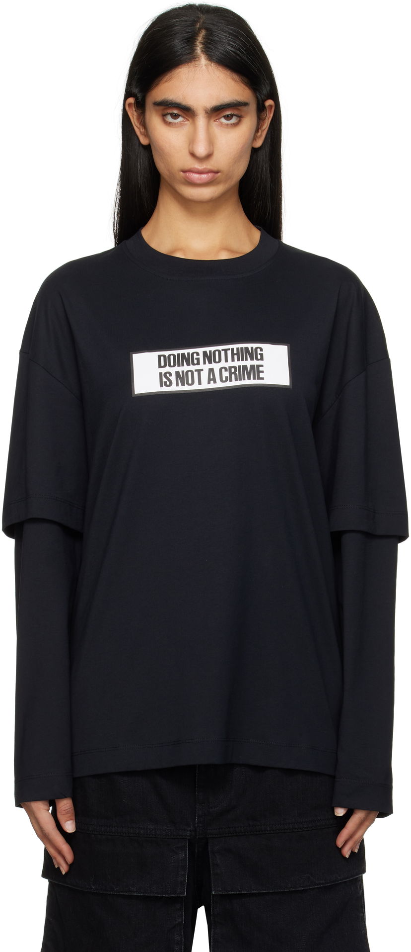 T-paita Études Études 'Doing Nothing Is Not A Crime' Double Sleeve T-Shirt Musta | H24MMTSH185-99
