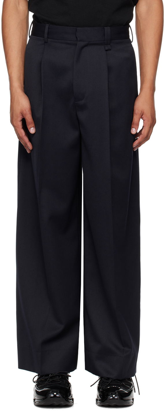 Housut Simone Rocha Simone Rocha Pleated Wide Leg Trousers Tummansininen | 4118 0458