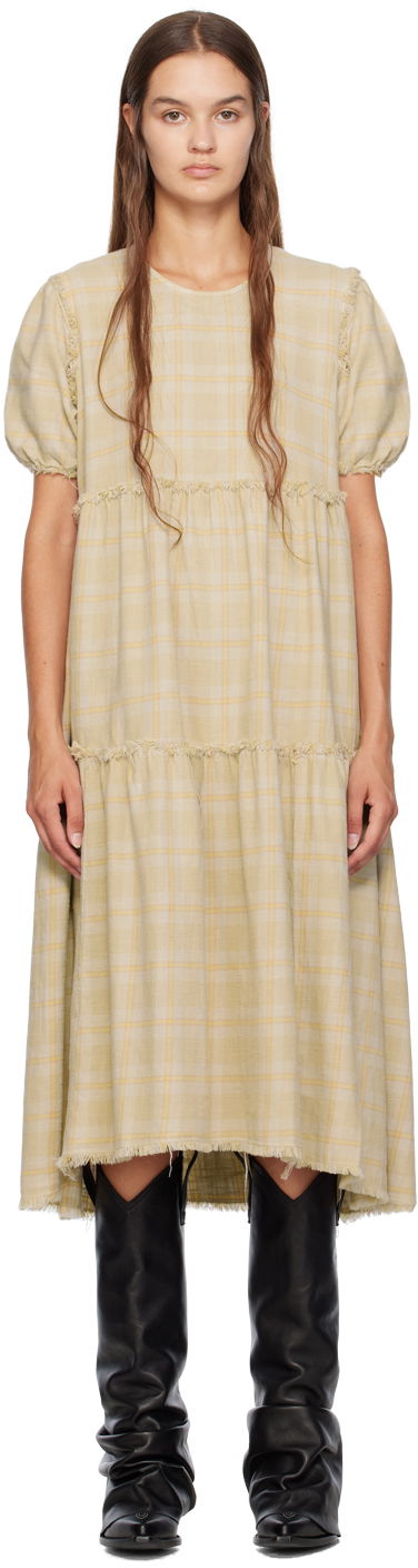 Mekko R13 R13 Shredded Relaxed Midi Dress Keltainen | R13WR045-R260D