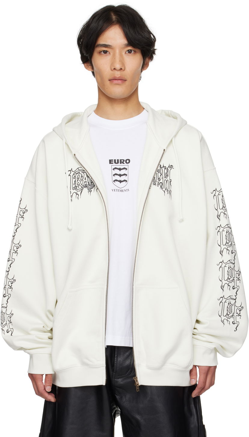 Huppari VETEMENTS Vetements Cradle of Filth Logo Oversized Zip-Up Hoodie Valkoinen | UCF76ZU100I