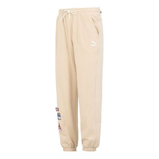 Verryttelyhousut Puma Team Badge Sweatpants Beige | 677378-67