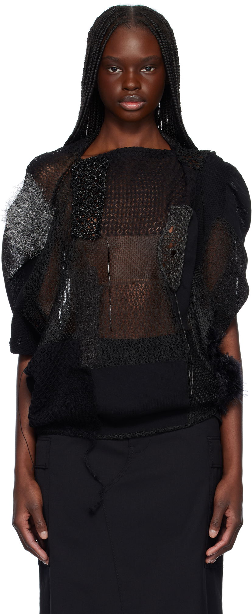 Villapaita Junya Watanabe Junya Watanabe Patchwork Knit Top Musta | JO-N002-S25
