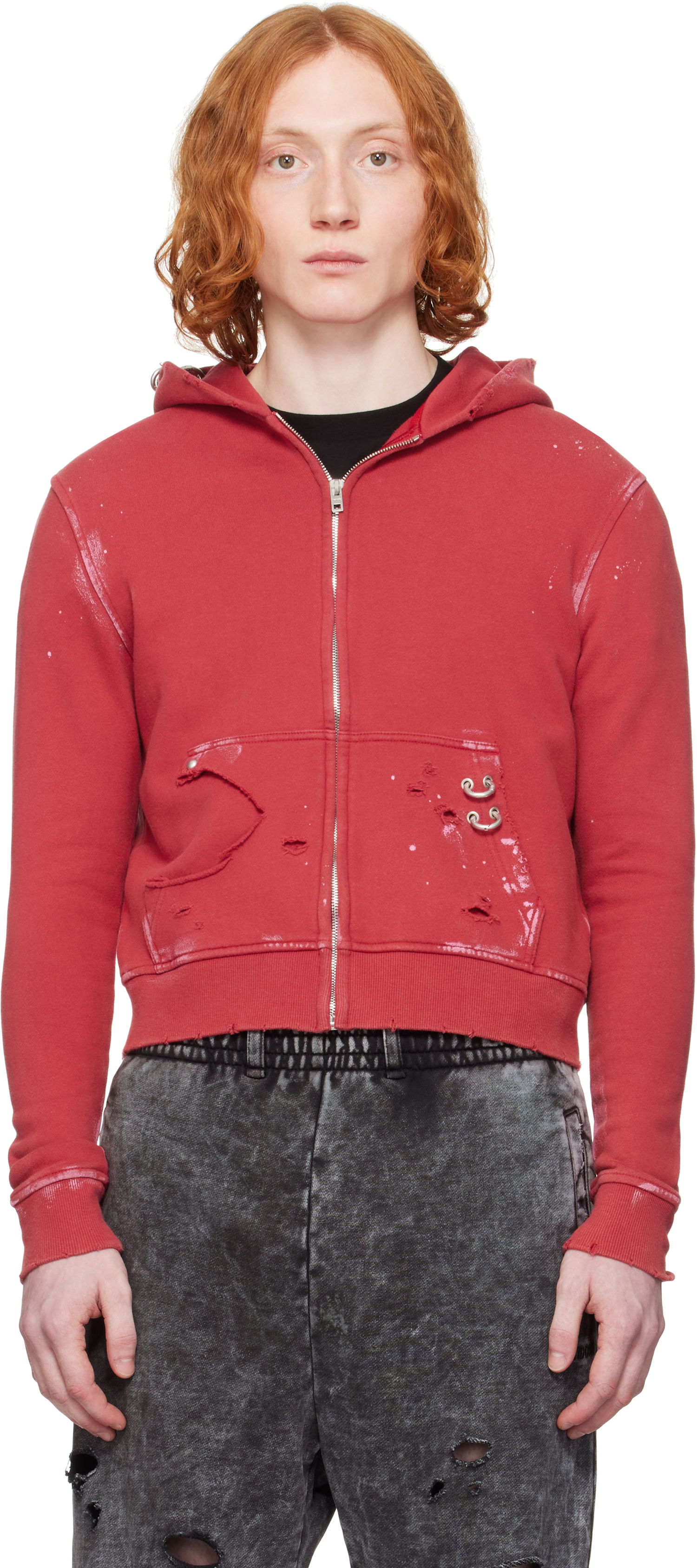 Huppari We11done We11done Pierced Zip-Up Hoodie Punainen | WD-TJ0-25-821-U-RD, 0