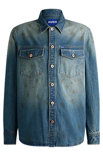 Paita BOSS HUGO Loose-Fit Denim Shirt with Used Effects Sininen | 50534187