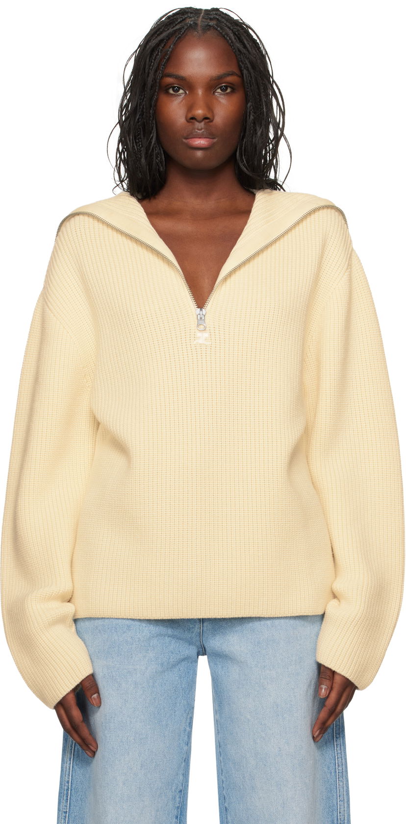 Villapaita Courrèges Ribbed Wool Half-Zip Sweater Keltainen | 324MPU182FI0036