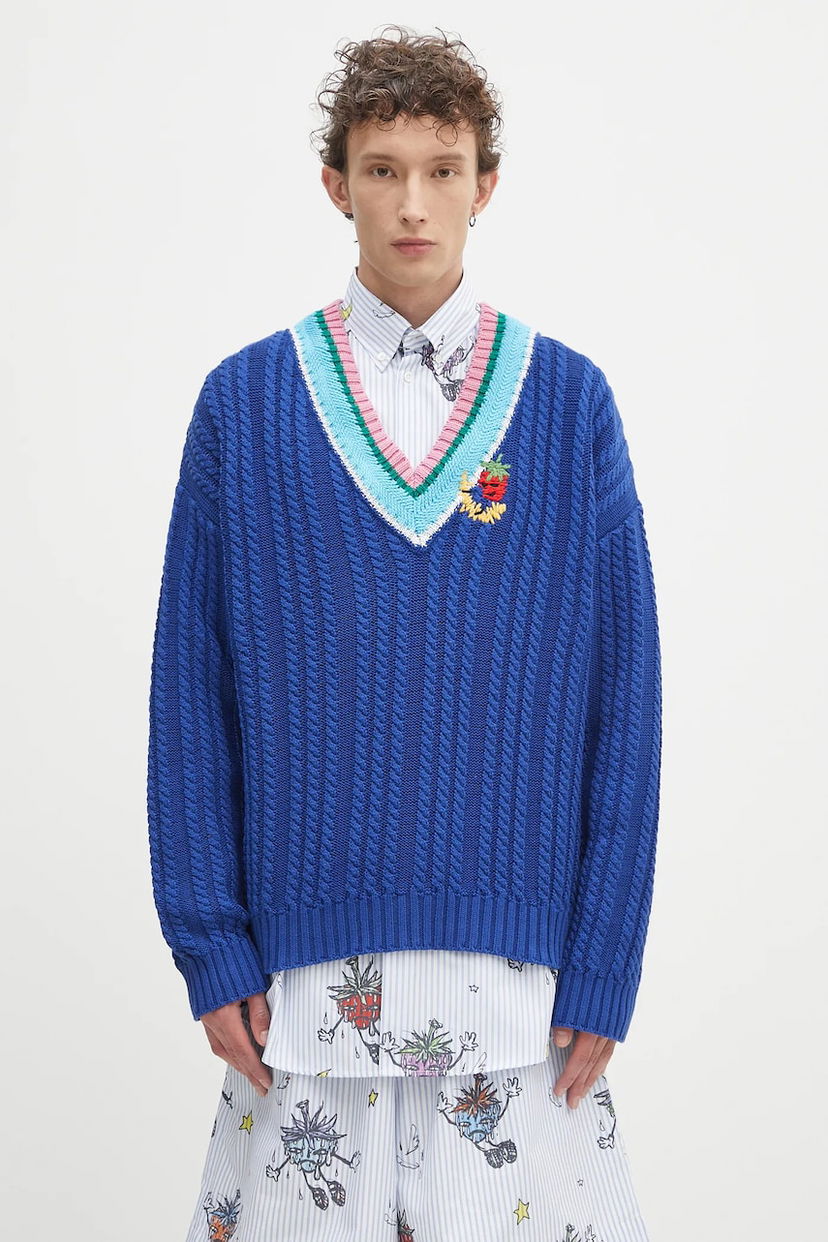 Villapaita Sky High Farm Sky High Farm Cableknit V-Neck Sweater Sininen | SHF07N007