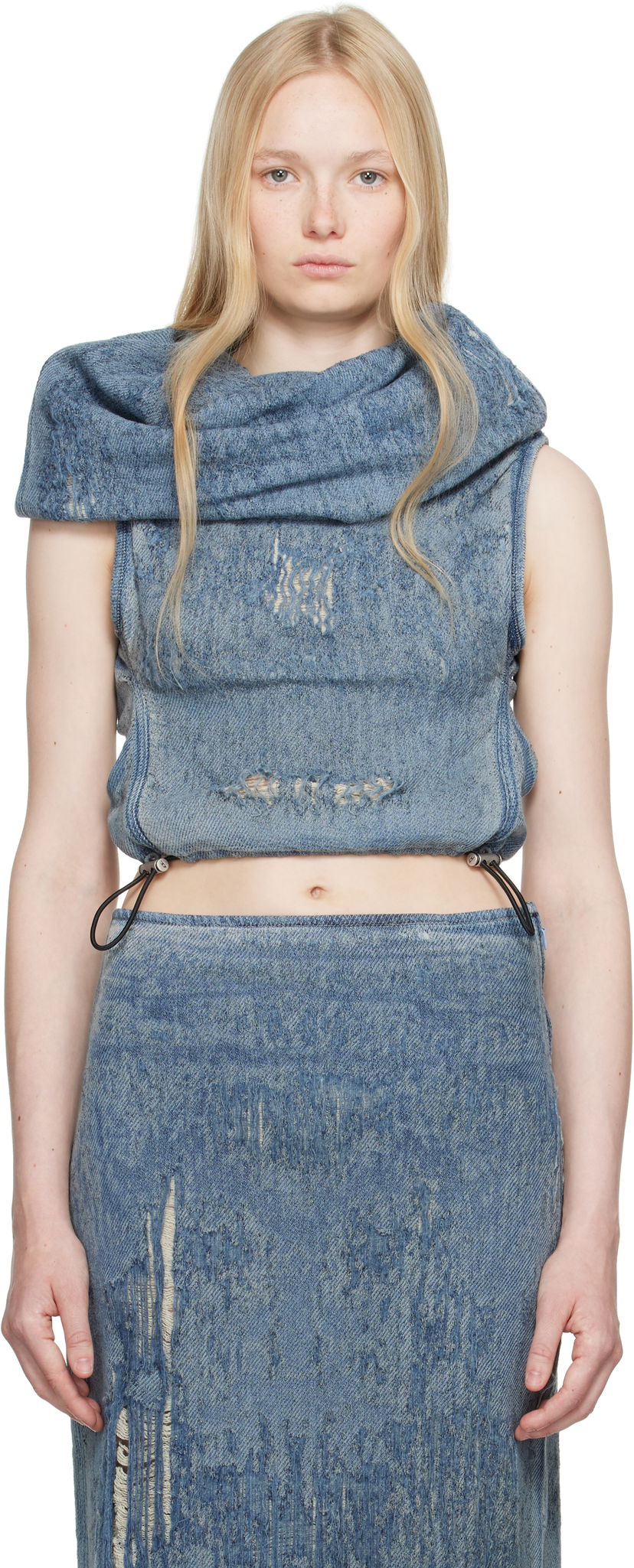 Hame Diesel Diesel De-Vania-Fsg Distressed Denim Cowl Neck Top Sininen | A18944 068RQ
