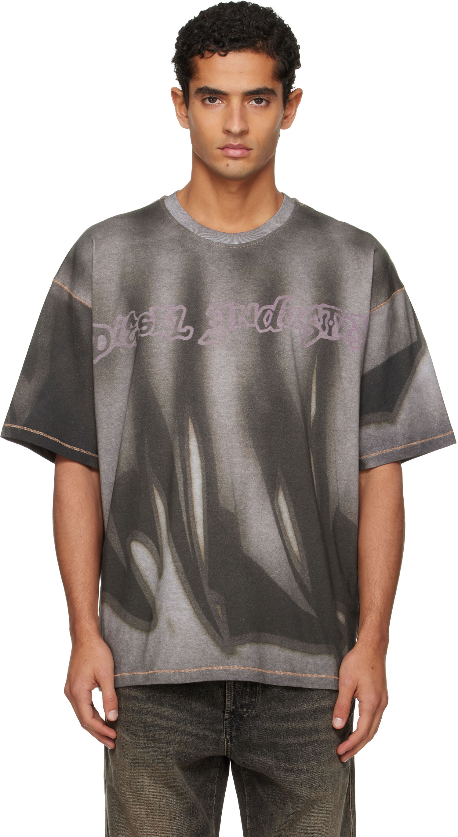 T-paita Diesel Oversized Faded Graphic T-shirt with Contrast Stitching Harmaa | A21623-0BKBY-98BA, 0