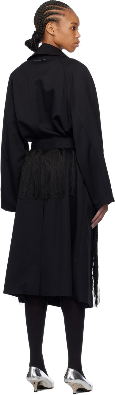 Takit Maison Margiela MM6 Maison Margiela Wool Gabardine Trench Coat with Fringed Belt Musta | S52AH0079 S78542, 2