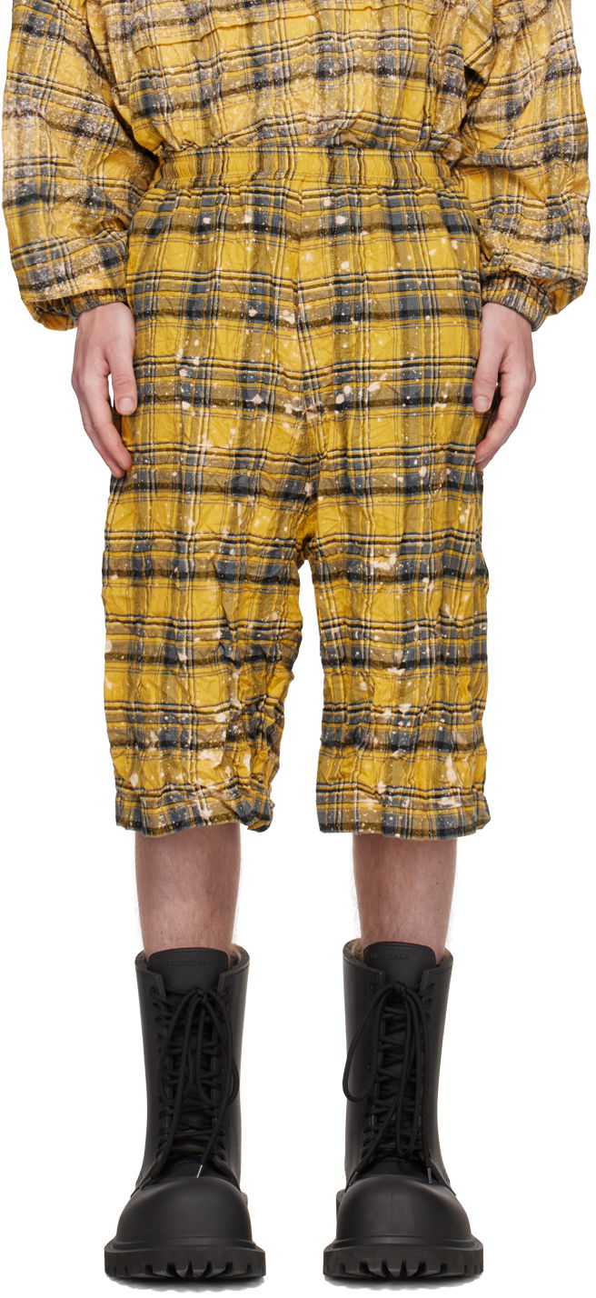Shortsit We11done We11done Crinkled Check Shorts Keltainen | WD-PT1-23-254-U-YE