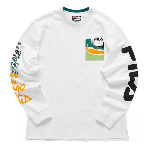 T-paita FILA Fusion Loose Graphic Long Sleeve T-Shirt Valkoinen | T11M123201F-WT