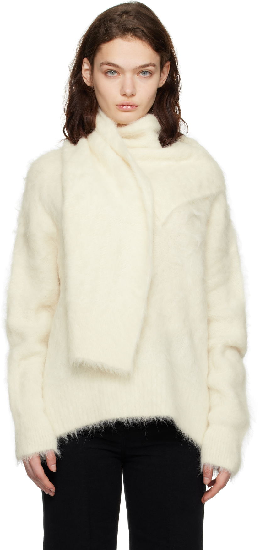 Villapaita TOTEME TOTEME Draped-Scarf Knit Sweater Valkoinen | 251-WRT0368-YA0106