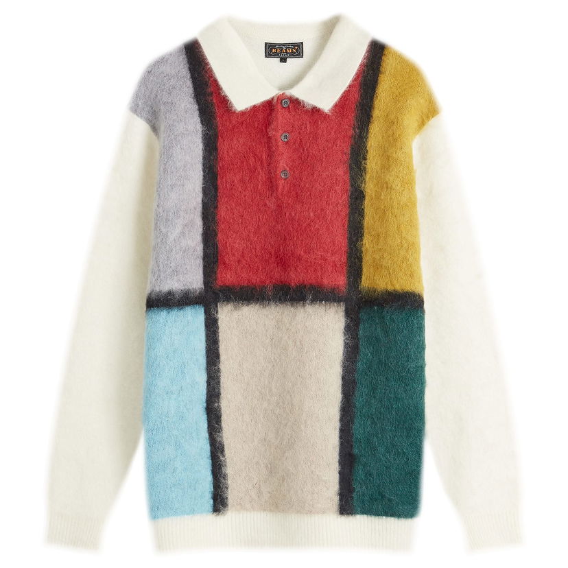 Villapaita BEAMS Long Sleeve Colour Block Knit Polo, Size Medium Monivärinen | 3812-0031-048-01