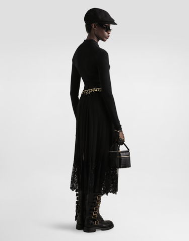 Hame Dolce & Gabbana Dolce & Gabbana Pleated Chiffon Midi Skirt with Lace Trim Musta | F4C6ATFUSNWN0000, 2