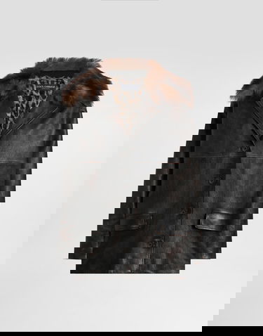 Takki Dolce & Gabbana Dolce & Gabbana Leather Jacket with Fur Collar and Leopard Print Lining Ruskea | F9S72LHULXVM0022, 0