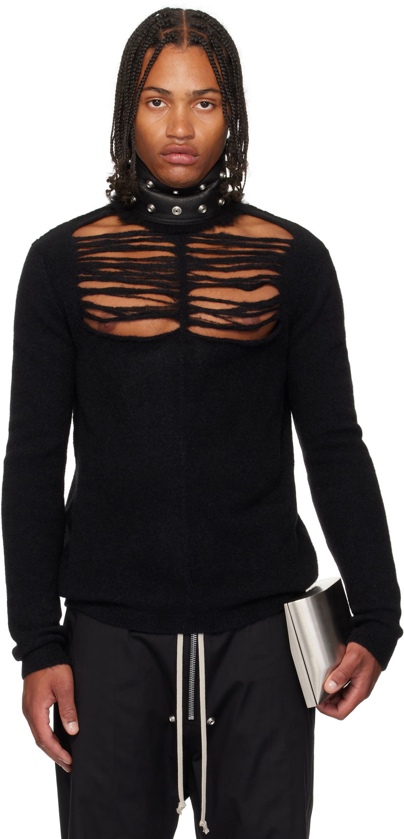 Villapaita Rick Owens Rick Owens Concordians Long Sleeve Grid Knit Sweater Musta | RU02E1670 KGRIDP