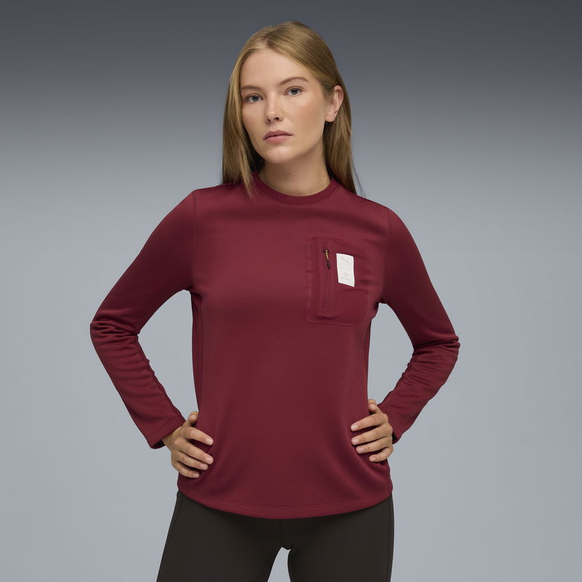 T-paita Puma Textured Long-Sleeved Crew Neck Top with Zipper Chest Pocket, PUMA x SAYSKY Burgundia | 660240_90