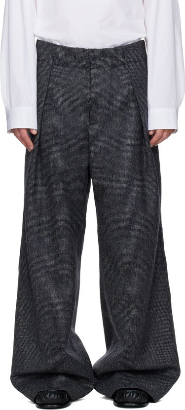 Housut Dries Van Noten Pleated Wide-Leg Wool Trousers with Textured Weave Harmaa | 252-020907-2194, 0