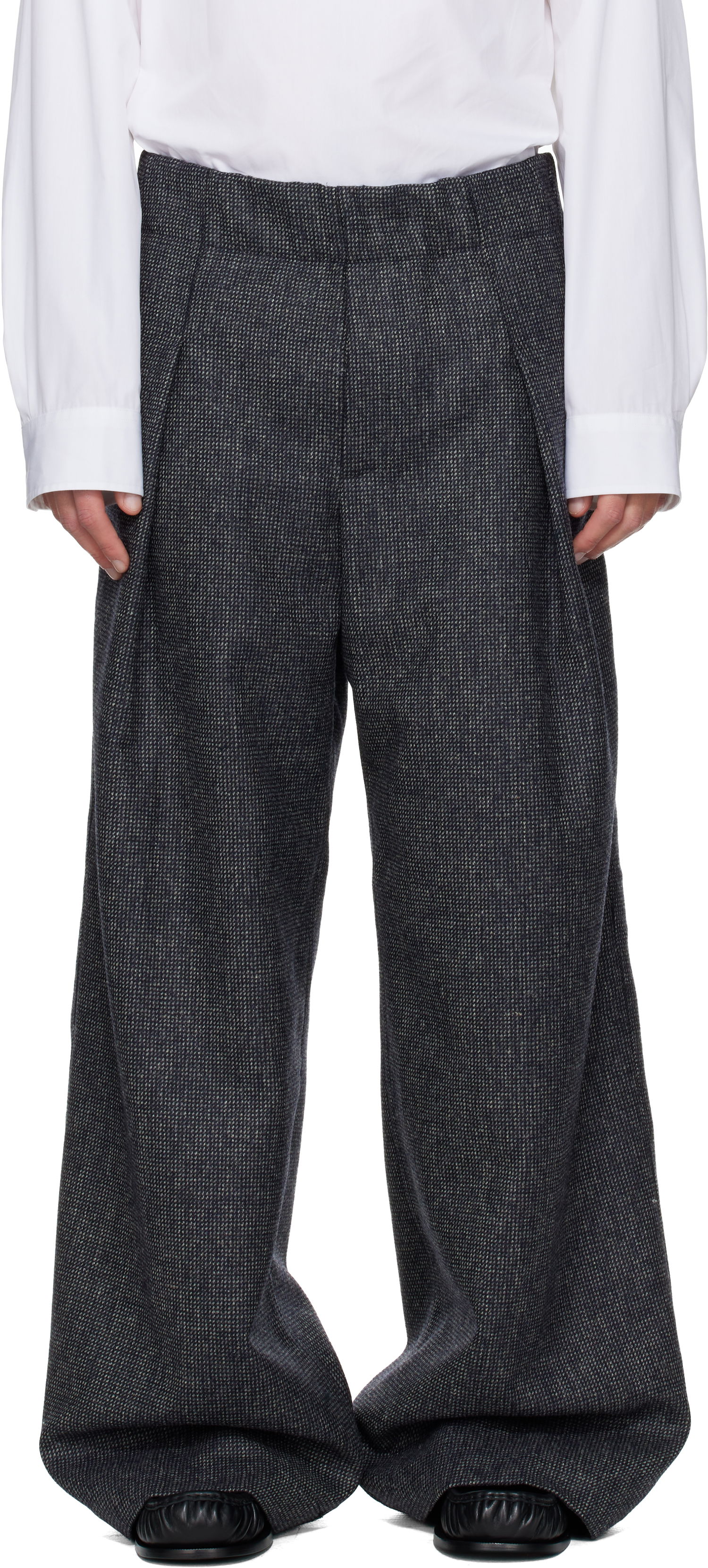 Housut Dries Van Noten Pleated Wide-Leg Wool Trousers with Textured Weave Harmaa | 252-020907-2194, 0