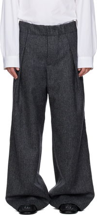 Pleated Wide-Leg Wool Trousers with Textured Weave