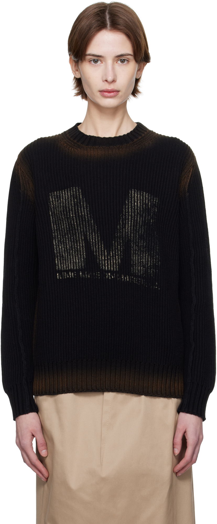 Villapaita Maison Margiela MM6 Maison Margiela Sunbleached Logo Crewneck Sweater Musta | S52HL0041 M13079