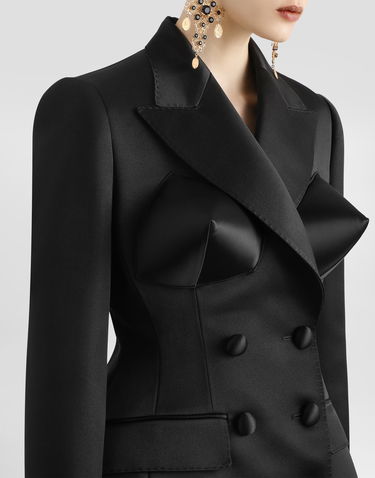 Takki Dolce & Gabbana Dolce & Gabbana Double-breasted Duchess Satin Jacket With Conical Cups Musta | F27ETTFU106N0000, 3