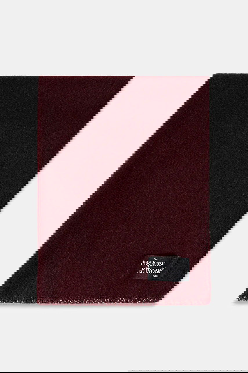 Huivi MAISON KITSUNÉ Wool Fringe Scarf with Logo Patch Burgundia | PW06200WB0028, 1