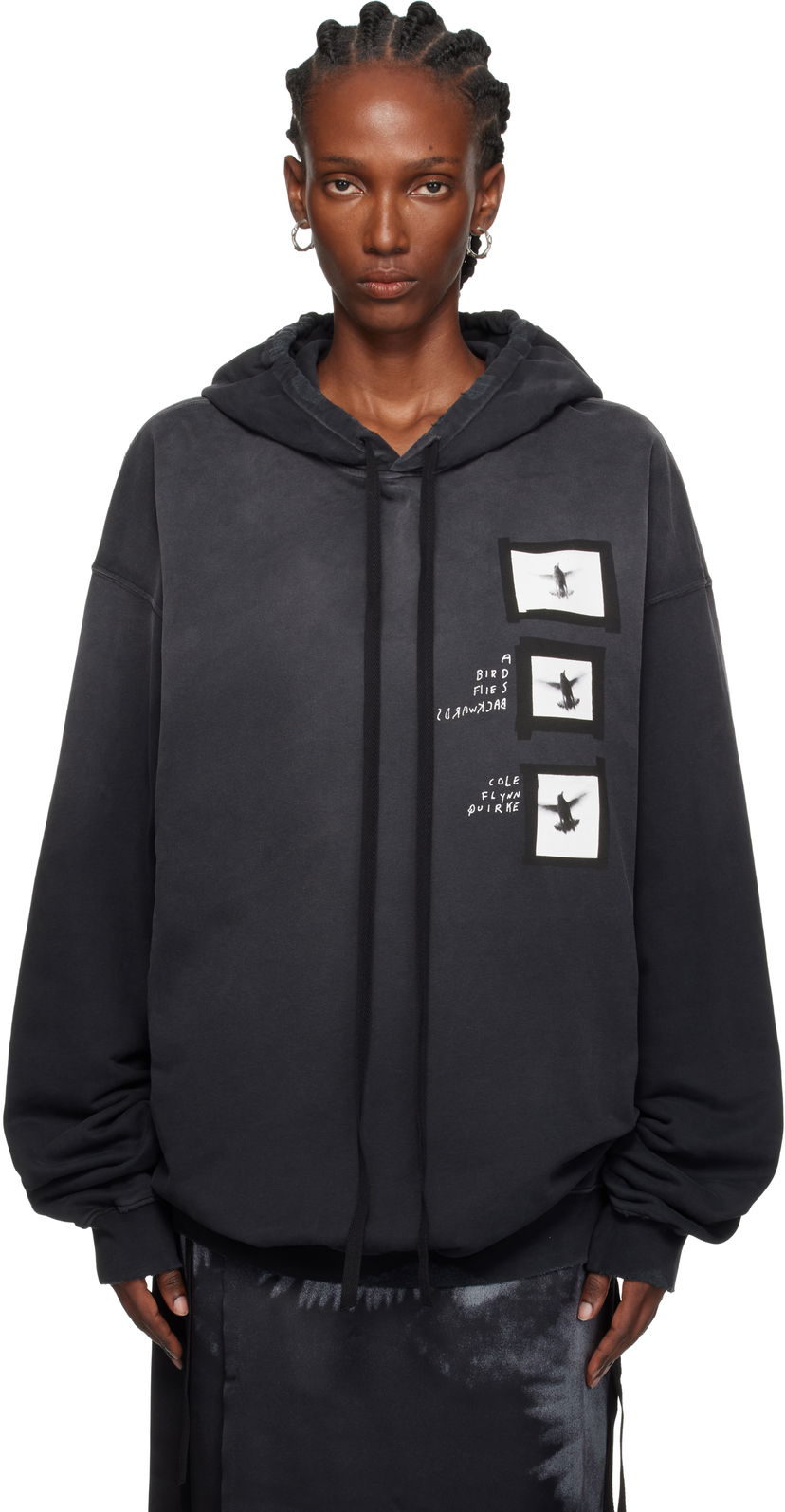 Huppari Ann Demeulemeester Ann Demeulemeester Anne Marie 'Doves' High Comfort Hoodie Musta | 2520-W-JSW01-55-FA639-098