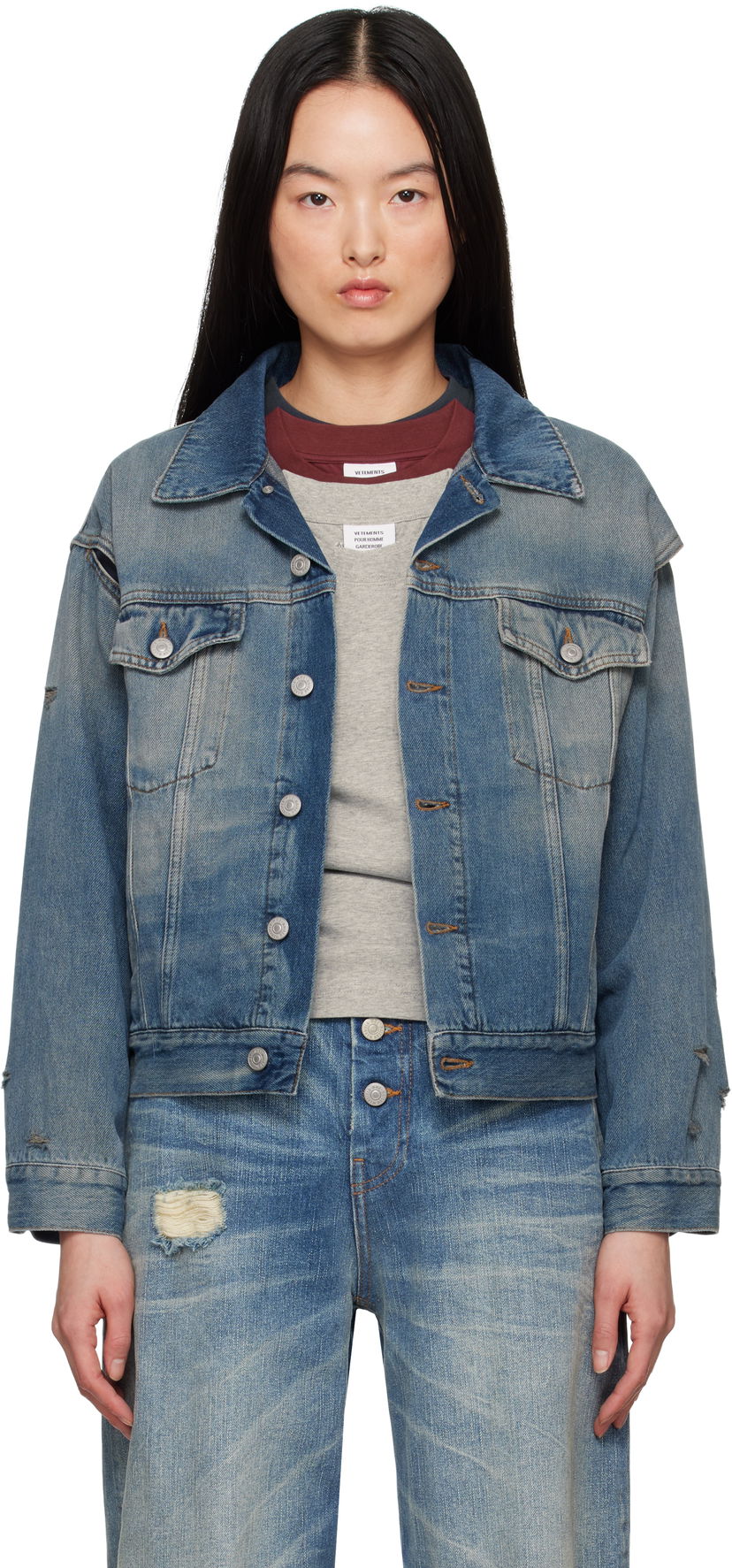 Takki Maison Margiela MM6 Maison Margiela Faded Denim Jacket Sininen | S52AM0319 M30017