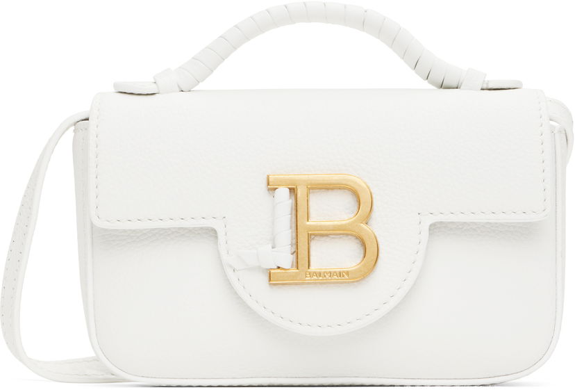 Käsilaukku Balmain Balmain B-Buzz 17 Grained Leather Crossbody Bag Valkoinen | EN1DG811LPOS