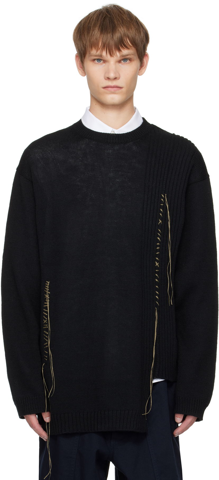 Villapaita Yohji Yamamoto YOHJI YAMAMOTO Round Neck Stitch Detail Sweater Musta | HL-K25-196