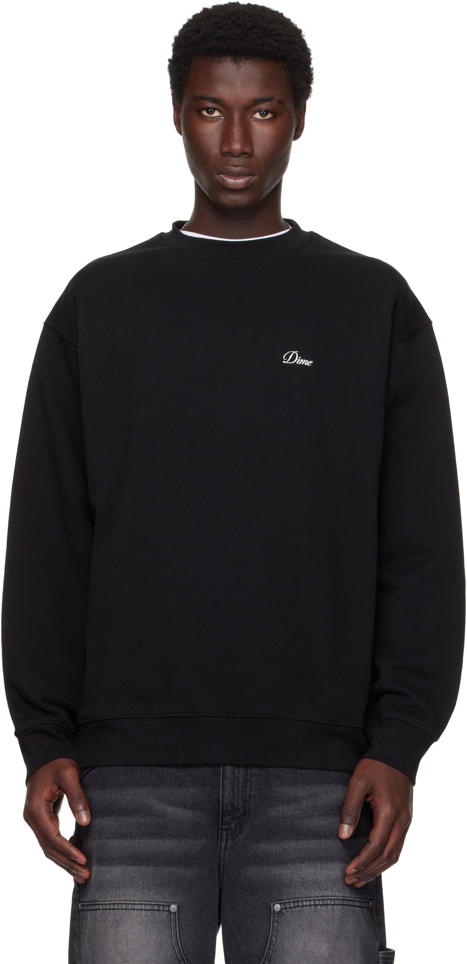 Huppari Dime Dime Cursive Small Logo Crewneck Sweatshirt Musta | DIMESU2538BLK, 0