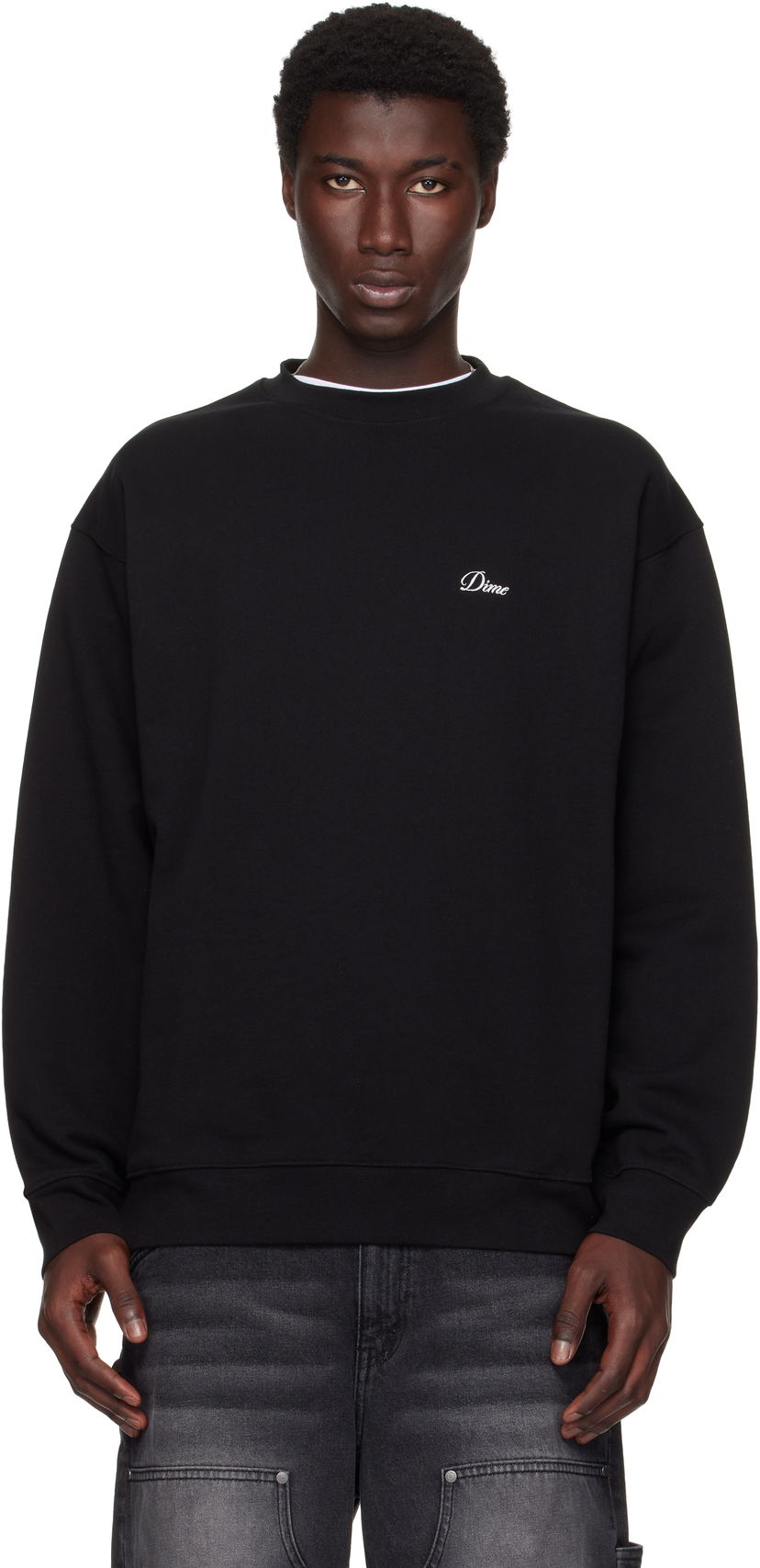 Huppari Dime Dime Cursive Small Logo Crewneck Sweatshirt Musta | DIMESU2538BLK